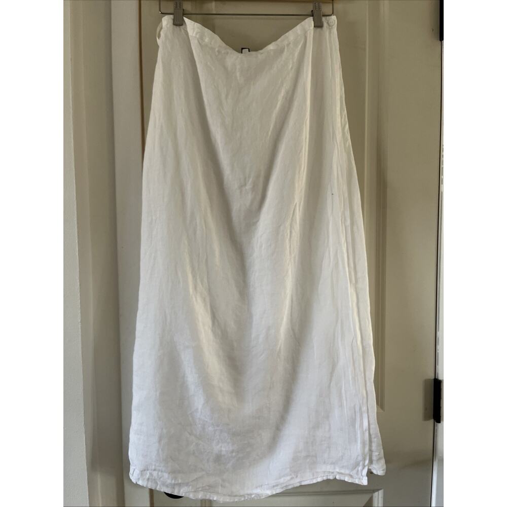 Eileen Fisher Womens Irish Linen Wrap Skirt White Size L Summer Vacation Beach